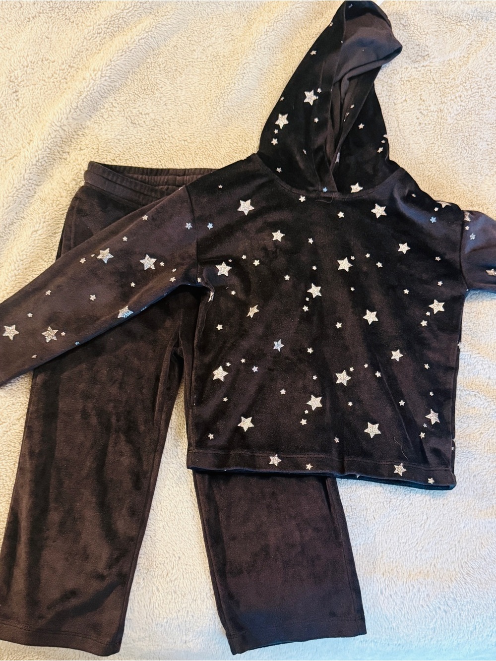 Okie Dokie Size 3T Black Velour Tracksuit Set | Silver Stars Hoodie & Pants